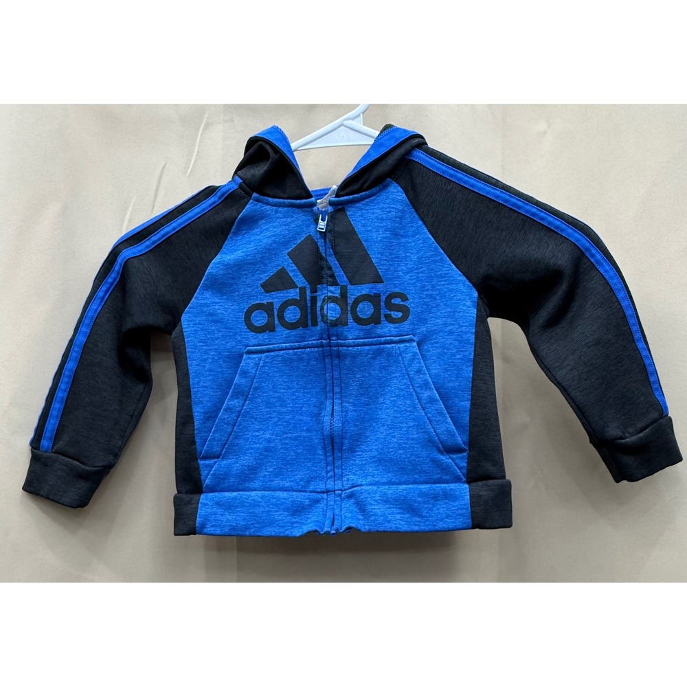 Adidas Boys Blue Black‎ Colorblock Full Zip Fleece Hoodie Sweatshirt Size 2T